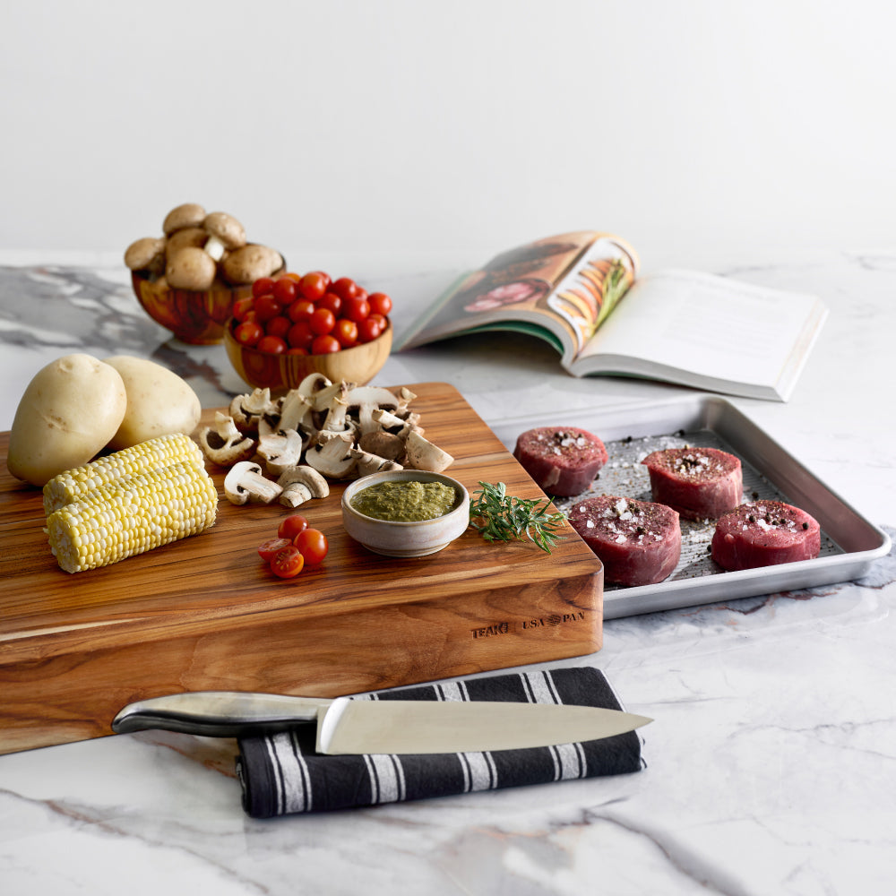 Prep to Pan Cutting Board with Half Sheet Pan — TeakHaus × USA Pan 2003