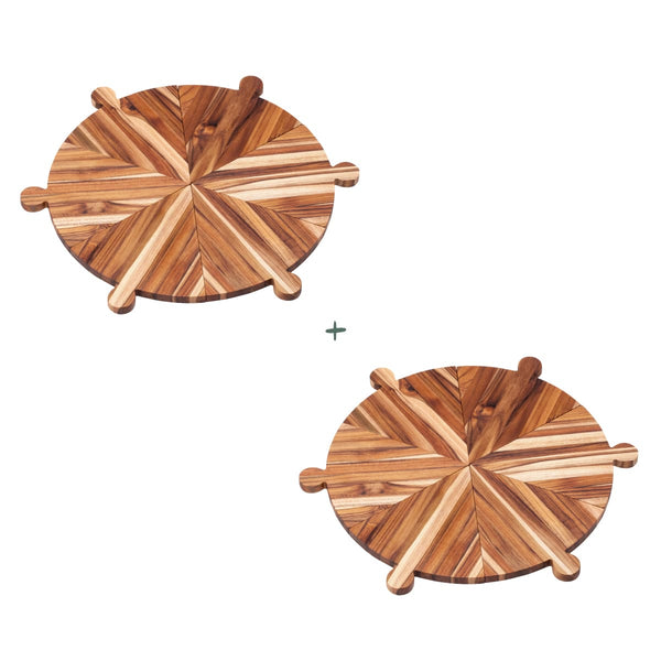 Pizza Teak Platter Pair 902