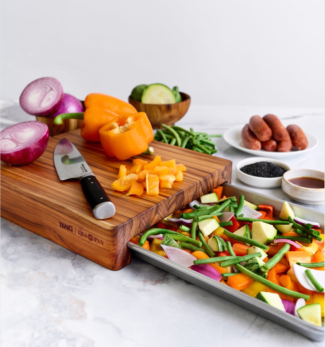Prep to Pan Cutting Board with Quarter Sheet Pan — TeakHaus × USA Pan 2006