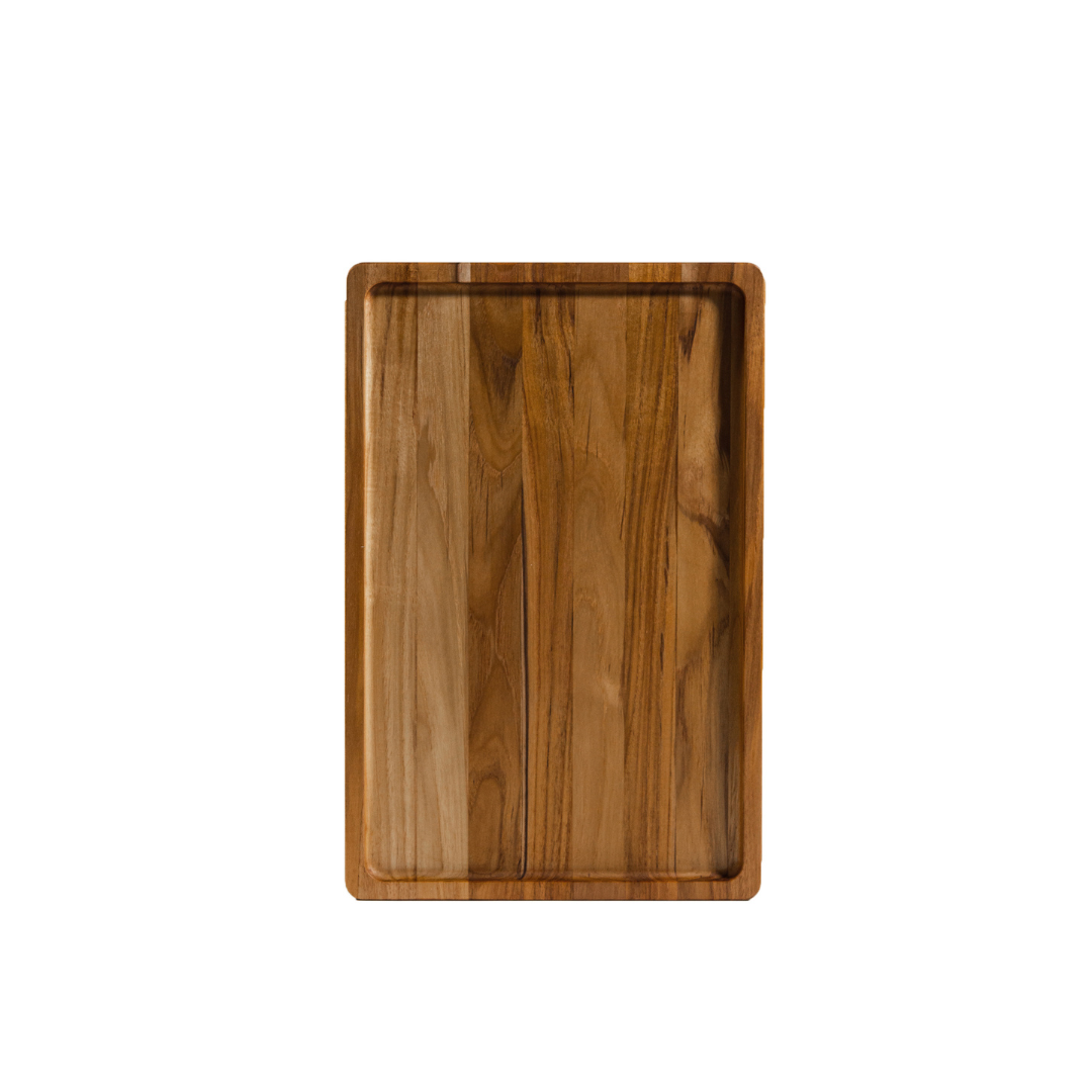Nordic style teakwood serving tray featuring a natural wood grain on a white background.