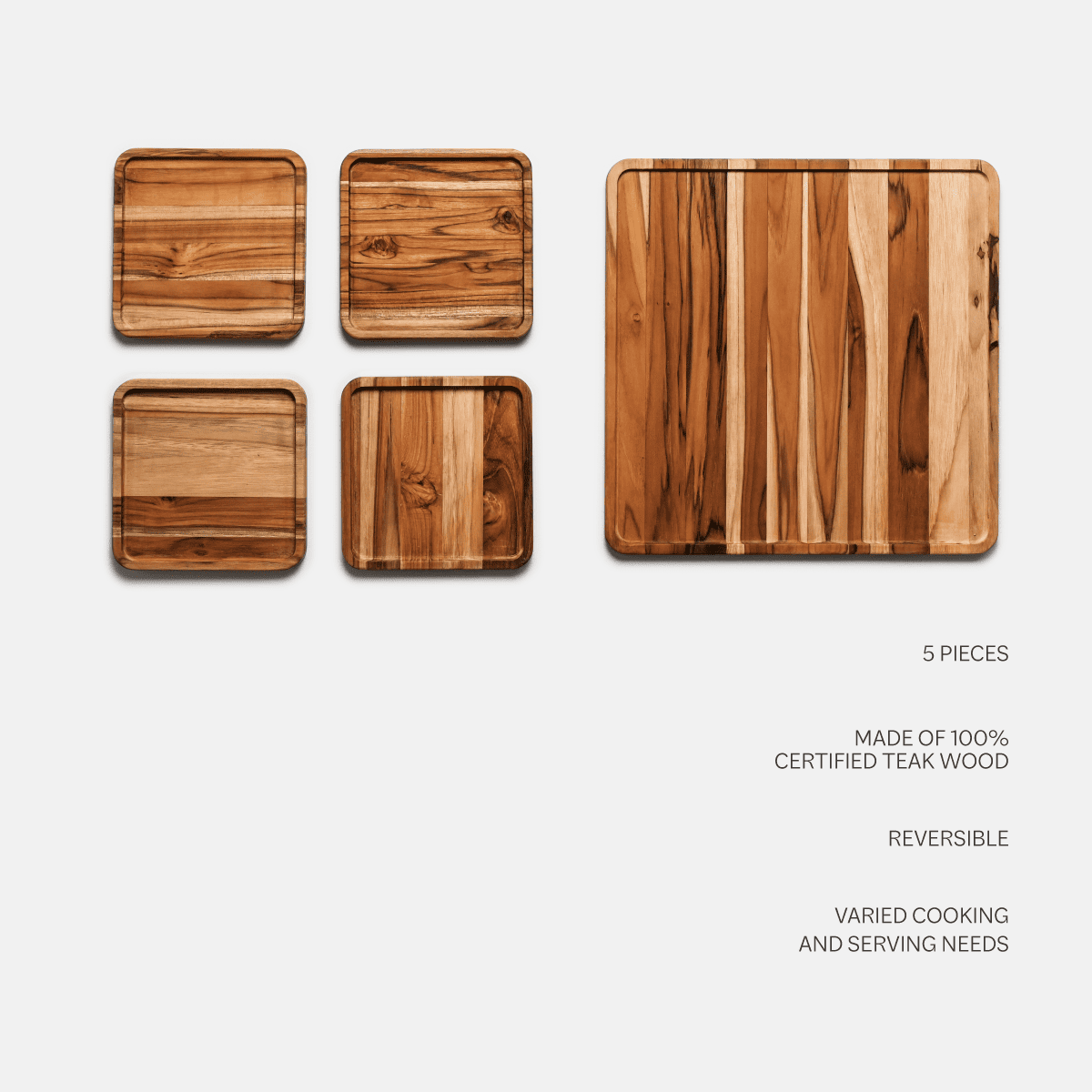 5-Piece Hardwood Reversible Cutting Board Set 5-Piece Hardwood Reversible Cutting Board Set