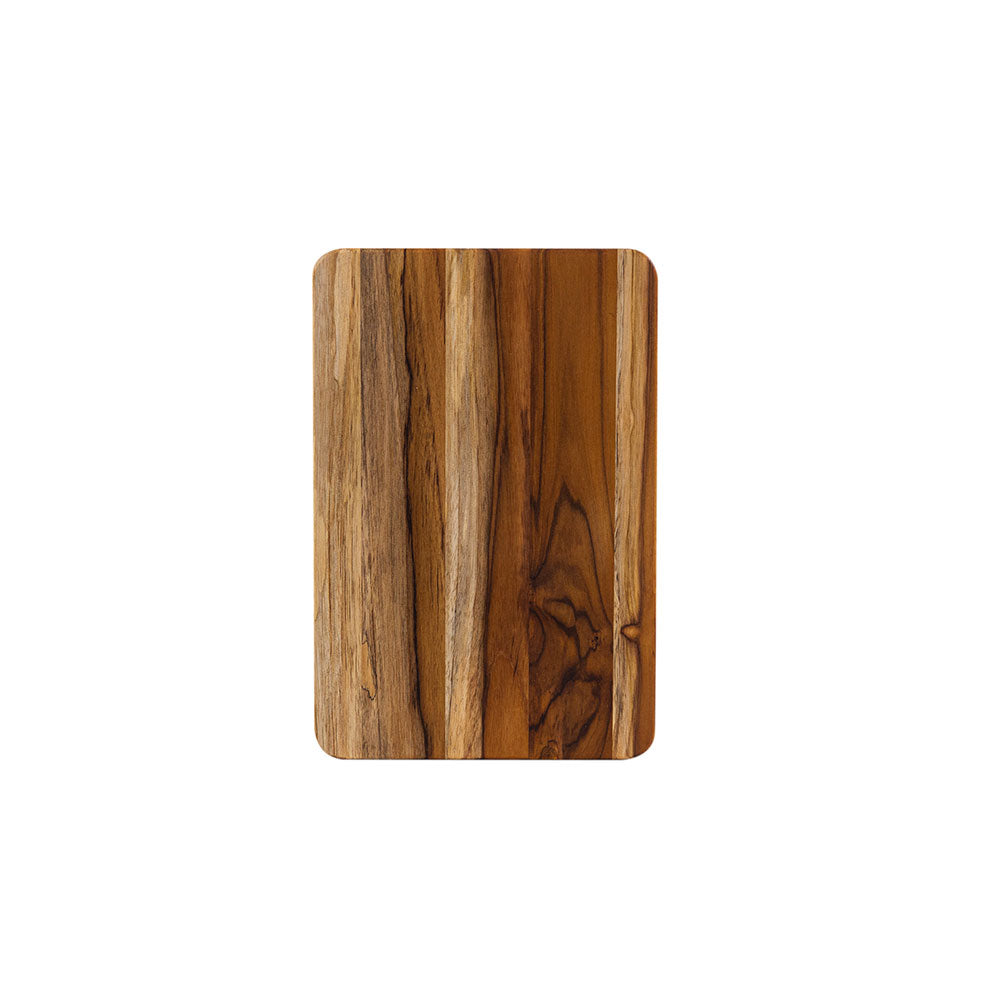 Small rectangular Teakhaus cutting board made of sustainable teakwood with a vertical edge grain.